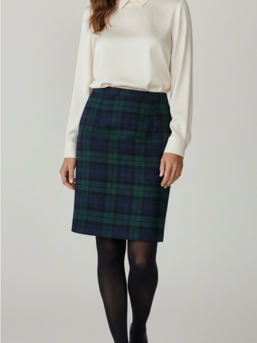 J. Crew Green and Navy Plaid Pencil Skirt
